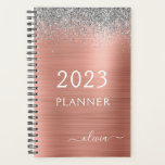 2023 Rose Gold Blush Silver Glitter Monogram Planner<br><div class="desc">2023 Rose Gold - Blush Pink and Silver Faux Sparkle Glitter Monogram Name and Initial Brushed Metal Metallic Stainless Steel Spiral Notebook Wedding Event Calendar Planner. This makes the perfect sweet 16 birthday, wedding, bridal shower, anniversary, baby shower or bachelorette party gift for someone that loves glam luxury and chic...</div>