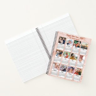 2023 Rose Gold Modern Family 12 Photo Calendar Notebook
