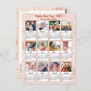 2023 Rose Gold Modern Family 12 Photo Calendar Postcard