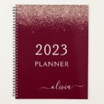 2023 Rose Gold Pink Burgundy Glitter Monogram Planner<br><div class="desc">2023 Rose Gold - Blush Pink and Burgundy Sparkle Glitter Monogram Name and Initial Spiral Notebook. This makes the perfect sweet 16 birthday,  wedding,  bridal shower,  anniversary,  baby shower or bachelorette party gift for someone that loves glam luxury and chic styles.</div>