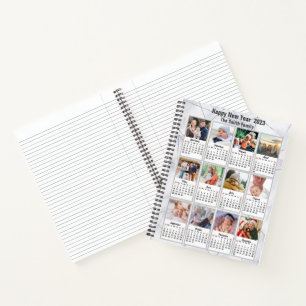 2023 Silver Gold Modern Family 12 Photo Calendar Notebook