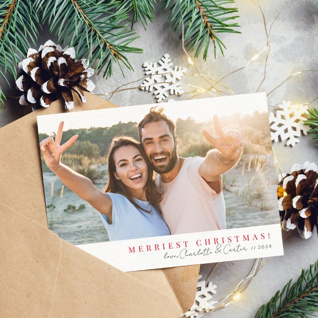 2023 SIMPLE PHOTO merry christmas red calligraphy Holiday Card (Creator Uploaded)