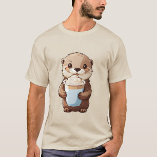 2023 T-Shirt cute Otter holding a cup of milk tea.