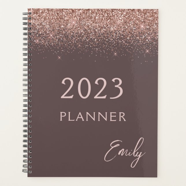 2023 Terracotta Rose Gold Blush Pink Glitter Planner (Front)