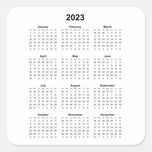 2023 Vertical Monthly Calendar     Square Sticker (Front)