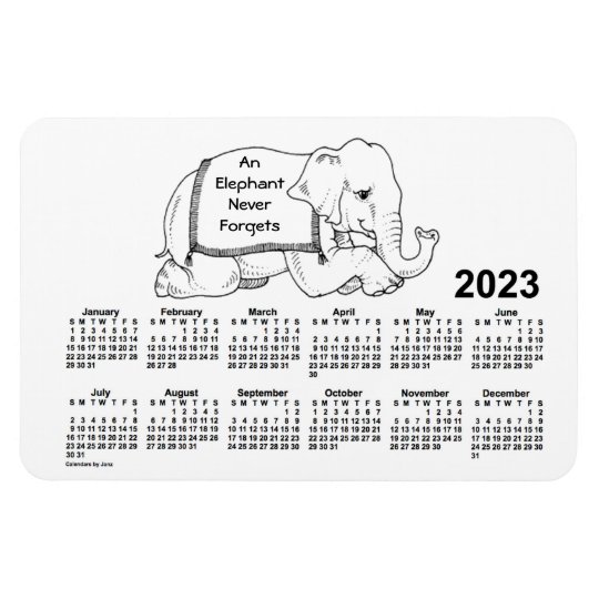 2023 White Elephant Calendar by Janz 4x6 Magnet Zazzle co uk