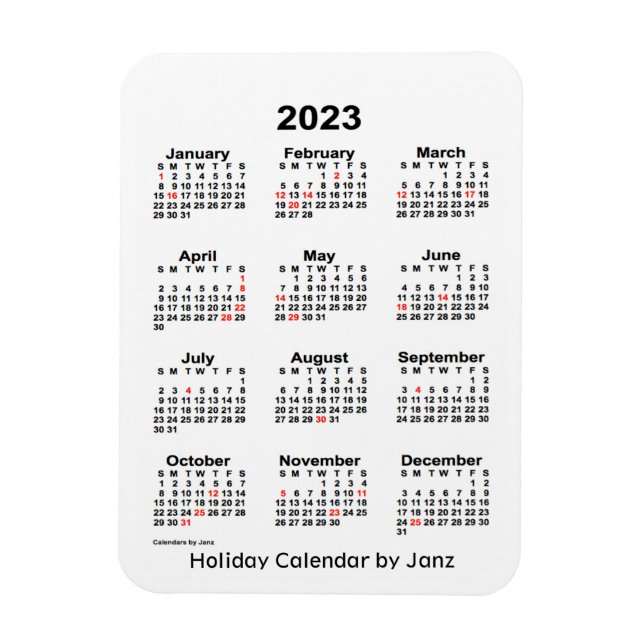 2023 White Holiday Calendar by Janz Magnet (Vertical)