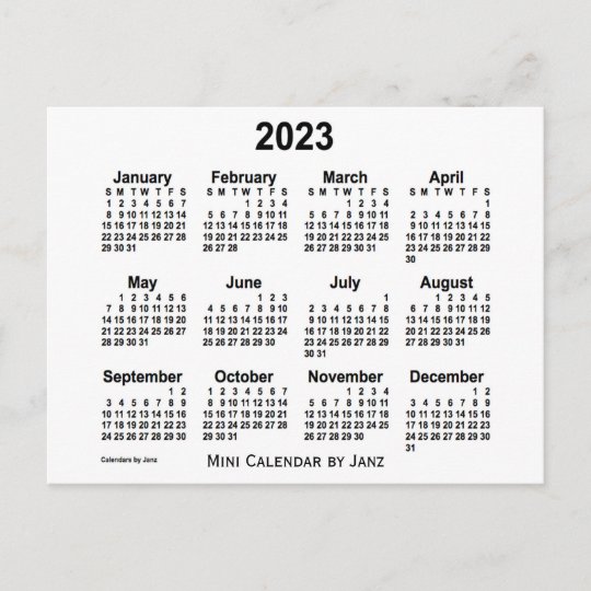Mini Calendrier 2023 2023 White Mini Calendar By Janz Postcard | Zazzle.co.uk