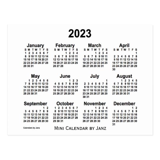 2023-white-mini-calendar-by-janz-postcard-zazzle-co-uk