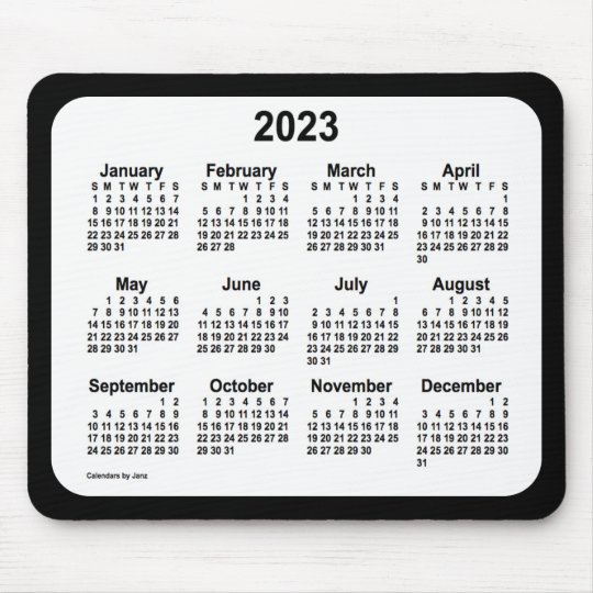 2023 White on Black Calendar by Janz Two Tone Mouse Mat | Zazzle.co.uk