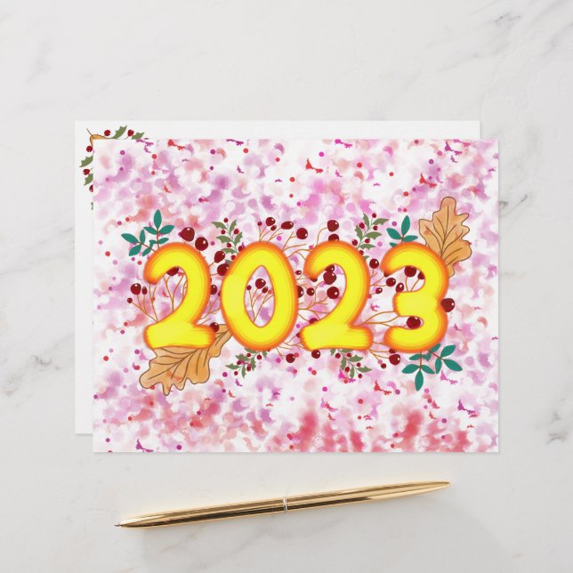 2023 WITH PRETTY LEAVES AND RED BERRIES  CUSTOM LETTERHEAD (Front/Back In Situ)