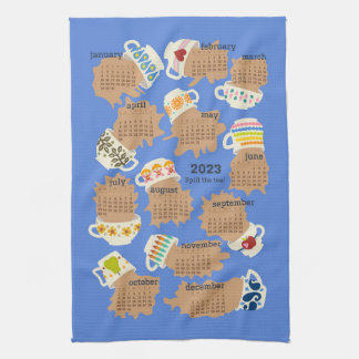 2023 year calendar Spill the Tea Gossip Teacups Towel