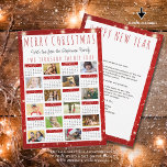2023 Year in Review 2024 Calendar 12 Photos Red Holiday Card<br><div class="desc">Send Christmas holiday greetings and your 2023 Year in Review summary or highlights with a 2024 year-at-a-glance calendar card featuring 12 pictures and your choice of greetings on the front and back (shown with MERRY CHRISTMAS and HAPPY NEW YEAR) in modern, hand lettered or printed typography and a red background...</div>