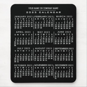 2023 Year Monthly Calendar Black White Custom Name Mouse Mat