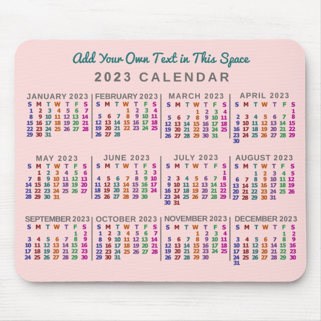 2023 Year Monthly Calendar Blush Pink Personalised Mouse Mat (Front)