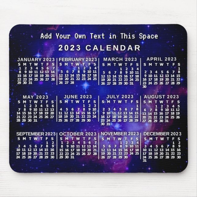 2023 Year Monthly Calendar Custom Space Nebula Mouse Mat (Front)