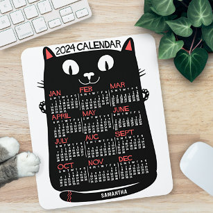 2023 Year Monthly Calendar Mid-Century Black Cat Mouse Mat