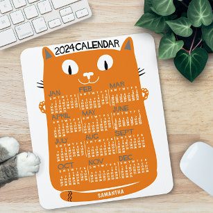 2023 Year Monthly Calendar Mid-Century Orange Cat Mouse Mat
