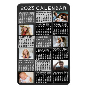 2023 Year Monthly Calendar Mod Black Photo Collage Magnet