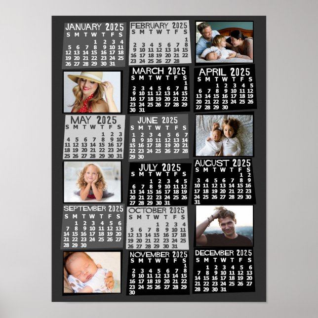 2023 Year Monthly Calendar Photo Collage Mod Black Poster (Front)