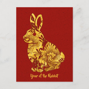 2023 Year Of The Rabbit Faux Gold Postcard