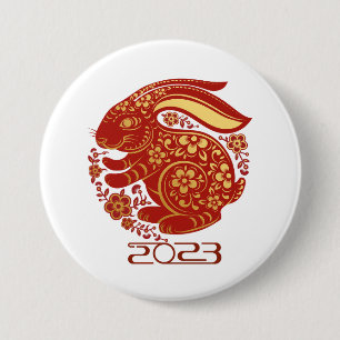 2023 Year Of The Rabbit, Happy New Year 7.5 Cm Round Badge