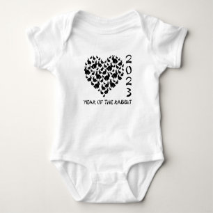 2023 Year Of The Rabbit Heart Silhouette Baby Bodysuit