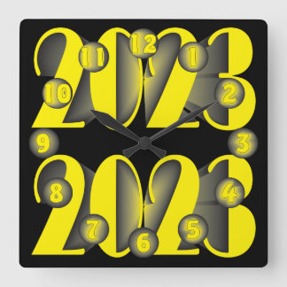 2023 year yellow black square wall clock