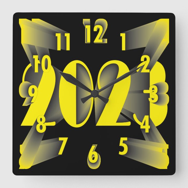 2023 year yellow black square wall clock (Front)