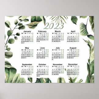 2023 Yearly Calendar, Watercolor Calendar, Monday Poster
