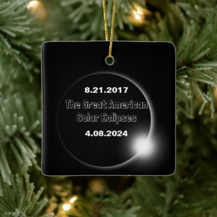 2024 & 2017 Double Dated Solar Eclipse Ceramic Ornament