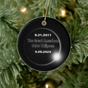 2024 & 2017 Double Dated Solar Eclipse Ceramic Tree Decoration