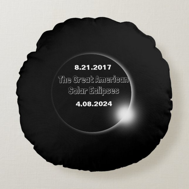 2024 & 2017 Double Dated Solar Eclipse Round Cushion (Front)