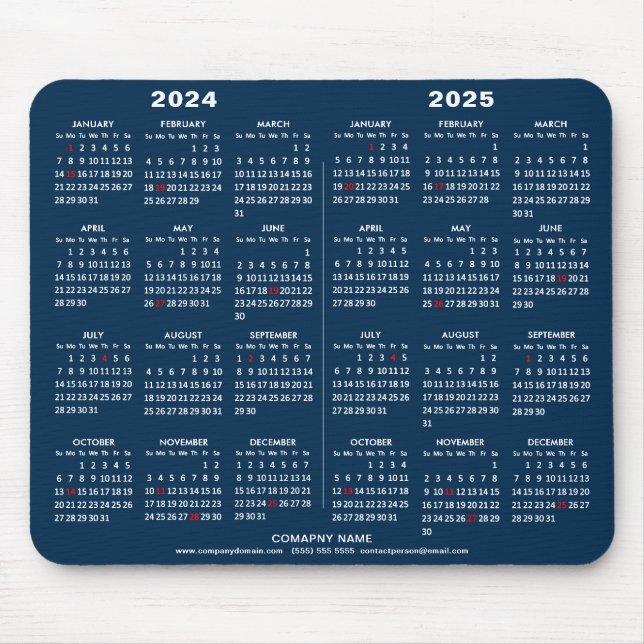 2024 - 2025 2 Year Calendar Modern Blue Business Mouse Mat (Front)