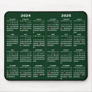 2024-2025 2 Year Calendar Simple Green US Holidays Mouse Mat