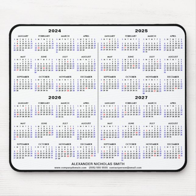 2024-2025 4 Year Calendar Black Custom Name simple Mouse Mat (Front)