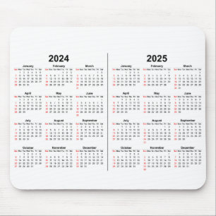 2024 2025 Calendar 2 year black white  Mouse Mat
