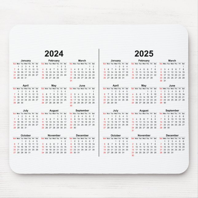 2024 2025 Calendar 2 year black white  Mouse Mat (Front)
