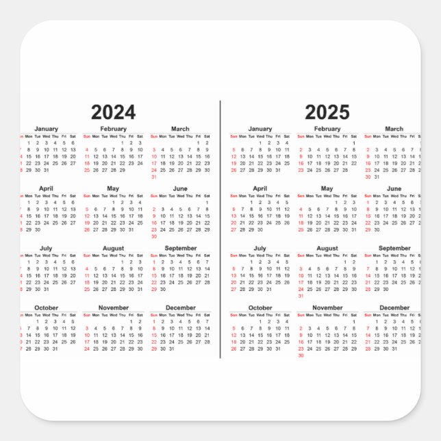 2024 2025 Calendar 2 year black white  Square Sticker (Front)