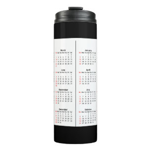 2024 2025 Calendar 2 year black white  Thermal Tumbler