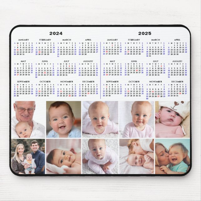 2024 - 2025 Calendar Custom 8 Photo US Holidays Mouse Mat (Front)