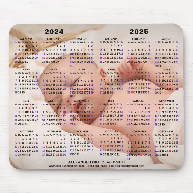 2024 - 2025 Calendar Custom Full Photo US Holidays Mouse Mat (Front)