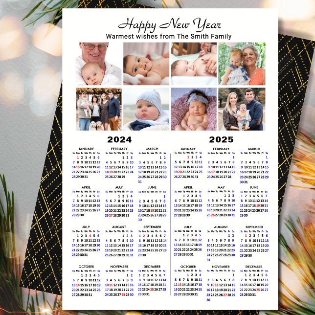 2024 2025 Calendar Family Photo Collage Minimalist Holiday Card (Creator Uploaded)