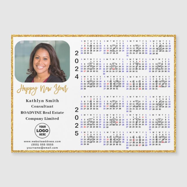 2024 2025 Calendar Gold Corporate Photo Magnetic (Front)