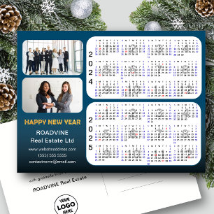 2024-2025 Calendar Modern Blue Corporate 2 Photo  Holiday Postcard