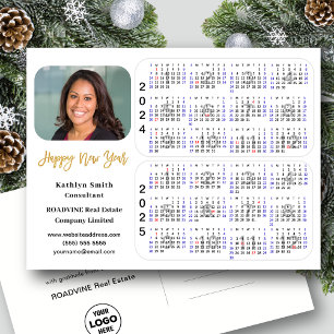 2024 - 2025 Calendar Modern Gold Business Photo Holiday Postcard