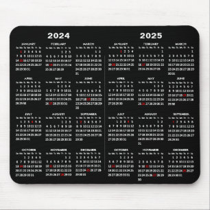 2024 - 2025 Calendar Simple Black with US Holidays Mouse Mat