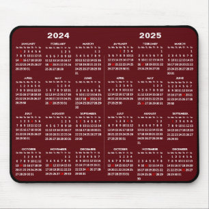 2024 - 2025 Calendar Simple Red with US Holidays Mouse Mat