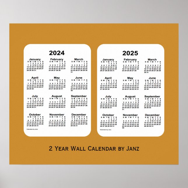 2024-2025 Gold 2 Year Wall Calendar by Janz Poster (Front)