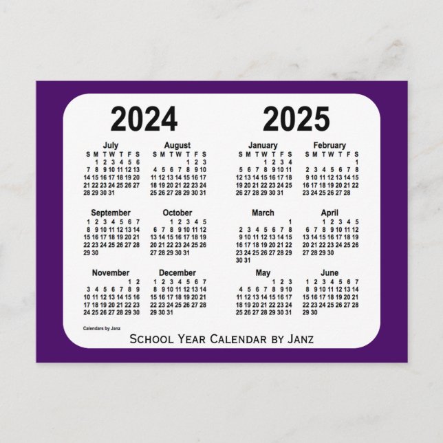 2024-2025 Purple Mini School Year Calendar by Janz Postcard (Front)